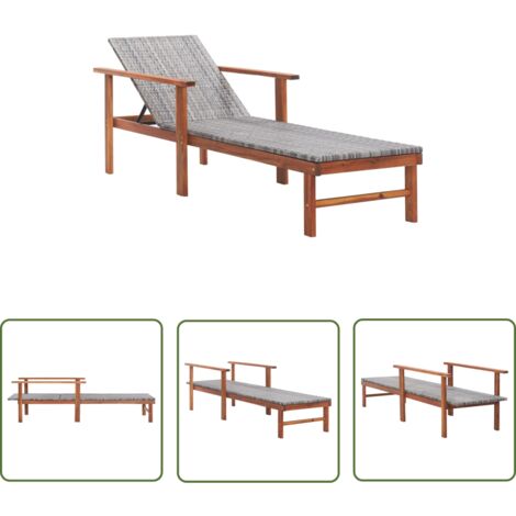 The Living Store Sonnenliege Poly Rattan und Massivholz Akazie Grau - Sonnenliege - Gartenliege - Poolliege - Relaxliege - Outdoor Möbel