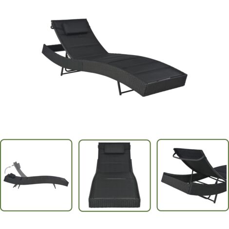 The Living Store Sonnenliege Poly Rattan und Textilene Schwarz - Sonnenliege - Gartenliege - Relaxliege - Loungelehnstuhl - Poolliege