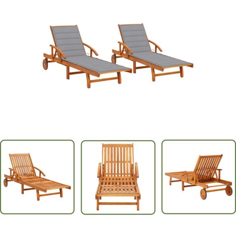 The Living Store Sonnenliegen 2 Stk. mit Auflagen Massivholz Akazie - Holz-Sonnenliegen - Gartenmöbel - Akaziengartenmöbel - Outdoor Möbel - Lounge Chair
