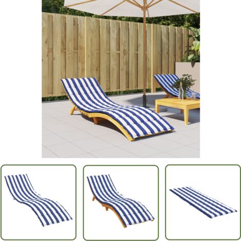 The Living Store Sonnenliegen-Auflage Blau&Weiß Gestreift Oxford-Gewebe - Gartenliege Auflagen - Oxford Stoff - Sonnenschutz - Liegepad - Wasserabweisend