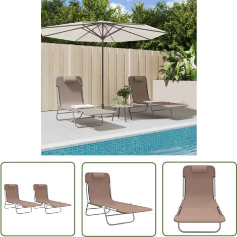 The Living Store Sonnenliegen Klappbar 2 Stk. Braun Textilene und Stahl - Sonnenliegen - Gartenmöbel - Outdoor Möbel - Lounge Chair - Relaxsessel