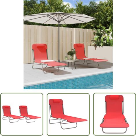 The Living Store Sonnenliegen Klappbar 2 Stk. Rot Textilene und Stahl - Sonnenliegen - Gartenmöbel - Outdoor Möbel - Relaxsessel - Poolliegens