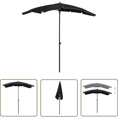 The Living Store Sonnenschirm mit Mast 200x130 cm Schwarz - Gartenschirm - Sonnenschutz - Terrasse - Outdoor - Polyester