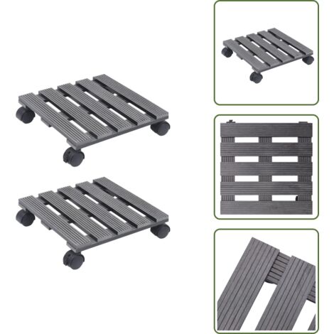 The Living Store Soporte con ruedas para plantas 2 unidades WPC gris 30x30x7,5cm - Soportes con ruedas