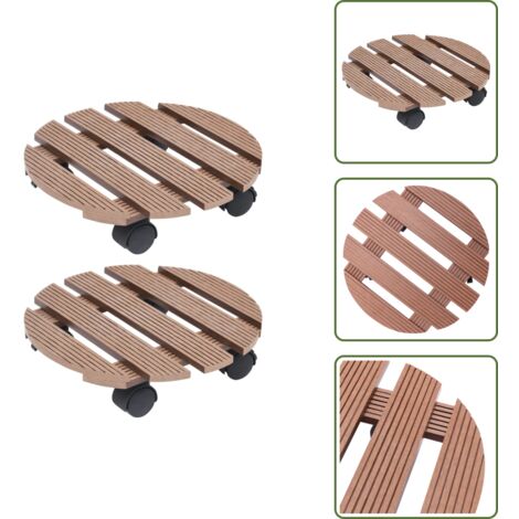The Living Store Soporte con ruedas para plantas 2 unidades WPC marrón Ø30x7,5cm - Soportes con ruedas
