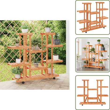 The Living Store Soporte de flores con ruedas madera maciza abeto 110x25x115 cm - Estante para plantas