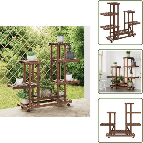 The Living Store Soporte de flores con ruedas madera maciza abeto 95x25x101 cm - Estantería de madera