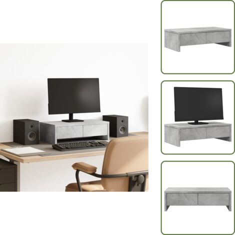 The Living Store Soporte de monitor cajones madera gris hormigón 50x27x15 cm - Cajón