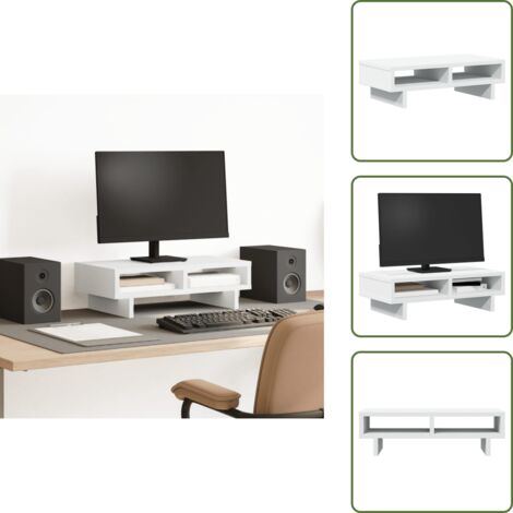 The Living Store Soporte de monitor cajones madera ingeniería blanco 50x27x15 cm - Soporte de pantalla