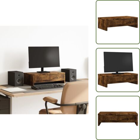 The Living Store Soporte de monitor cajones madera roble ahumado 50x27x15 cm - Cajón
