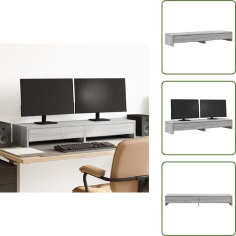 The Living Store Soporte de monitor con cajones madera gris Sonoma 100x27x15 cm - Cajón