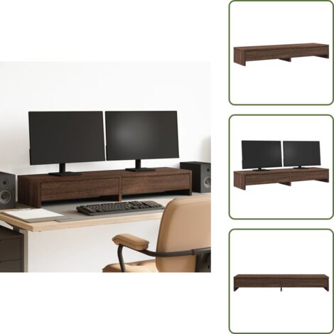 The Living Store Soporte de monitor con cajones madera marrón roble 100x27x15 cm - Cajón