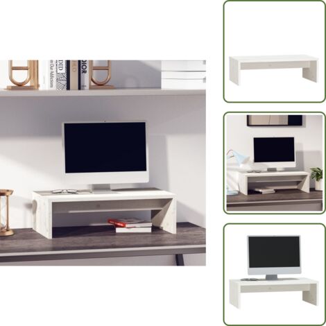The Living Store Soporte de monitor madera maciza de pino blanco 50x27x15 cm - Soporte de escritorio