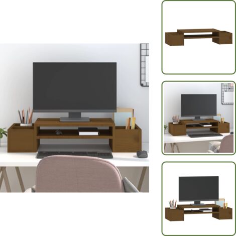 The Living Store Soporte de monitor madera maciza pino marrón miel 70x27,5x15 cm - Soporte de madera