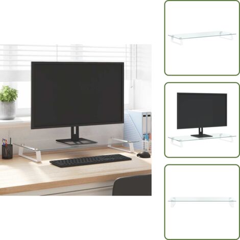 The Living Store Soporte de monitor vidrio templado y metal blanco 80x35x8 cm - Soporte de pantalla
