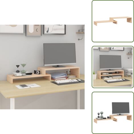 The Living Store Soporte para monitor madera maciza de pino (52-101)x22x14 cm - Soporte de madera