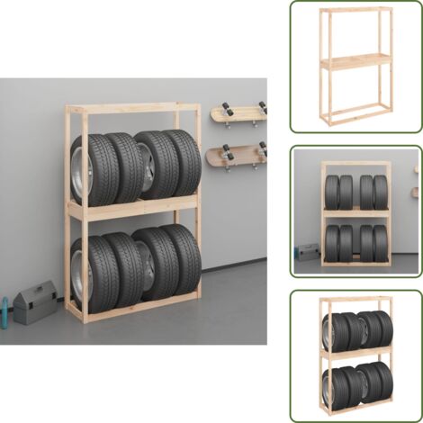 The Living Store Soporte para neumáticos madera maciza de pino 120x40x180 cm - Estante para neumáticos