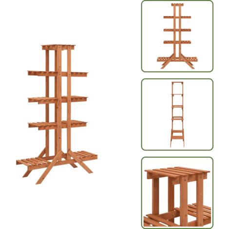 The Living Store Soporte para plantas de madera maciza de abeto 83x25x132 cm - Estante de flores