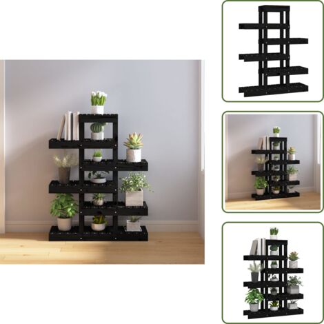 The Living Store Soporte para plantas madera maciza pino negro 85x25x109,5 cm - Soporte de madera