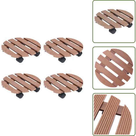 The Living Store Soportes con ruedas para plantas 4 uds marrón WPC Ø30x7,5 cm - Soportes para plantas