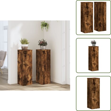 The Living Store Soportes de plantas 2 uds madera roble ahumado 25x25x80 cm - Soportes de macetas