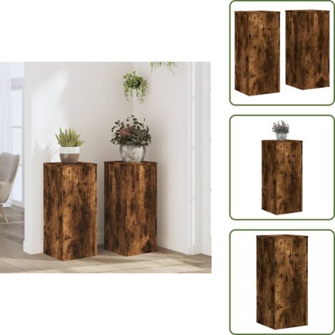 The Living Store Soportes de plantas 2 uds madera roble ahumado 30x30x70 cm - Soportes de macetas
