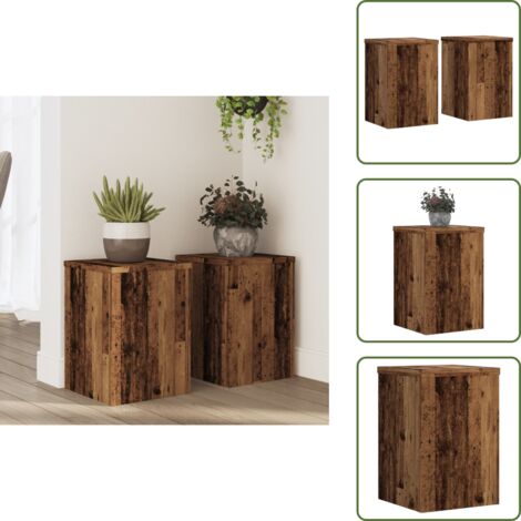 The Living Store Soportes de plantas 2 uds madera roble envejecido 25x25x35 cm - Soportes de macetas