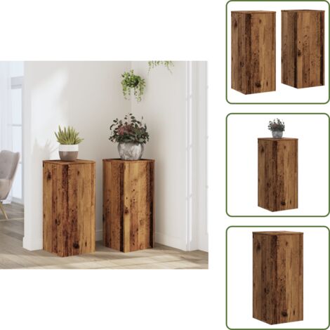 The Living Store Soportes de plantas 2 uds madera roble envejecido 30x30x70 cm - Soportes de macetas