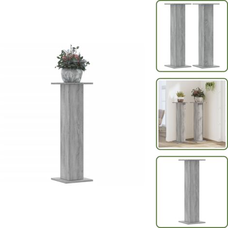 The Living Store Soportes para plantas 2 uds madera gris Sonoma 30x30x95 cm - Soportes de madera