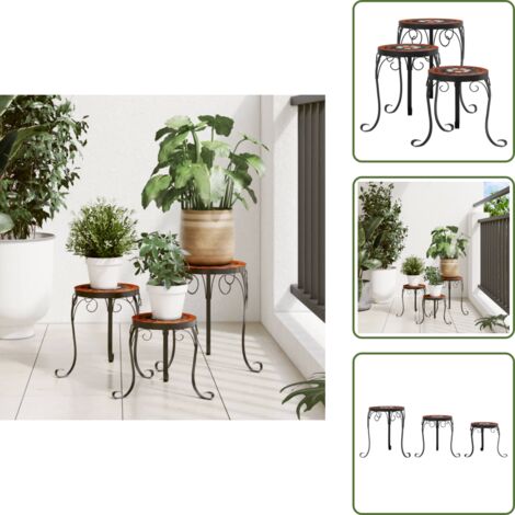 The Living Store Soportes para plantas 3 uds cerámica terracota y blanco - Macetas