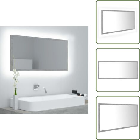 The Living Store Specchio da Bagno a LED Grigio 90x8,5x37 cm in Acrilico - Specchio LED