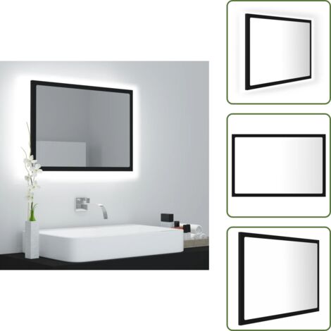 The Living Store Specchio da Bagno a LED Nero 60x8,5x37 cm in Acrilico - Specchio LED