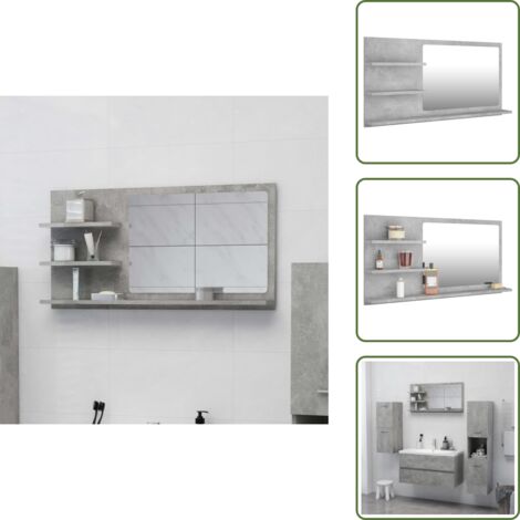 The Living Store Specchio da Bagno Grigio Cemento 90x10,5x45cm Legno Multistrato - Specchio da parete
