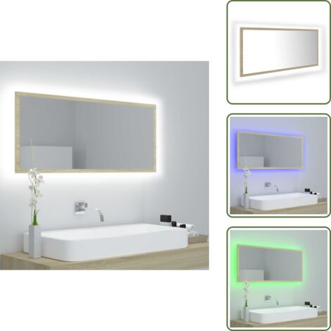 The Living Store Specchio da Bagno LED Rovere Sonoma 100x8,5x37 cm in Acrilico - Specchio con led