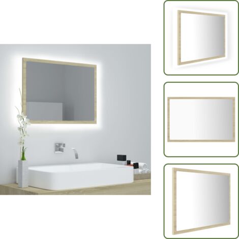 The Living Store Specchio da Bagno LED Rovere Sonoma 60x8,5x37 cm in Acrilico - Specchio con led