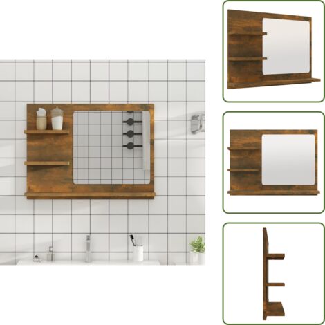 The Living Store Specchio da Bagno Rovere Fumo 60x10,5x45cm in Legno Multistrato - Specchio da parete