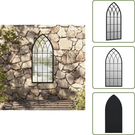 The Living Store Specchio da Giardino Nero 100x45 cm in Ferro per Uso Esterno - Specchio in ferro