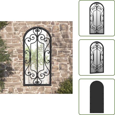 The Living Store Specchio da Giardino Nero 100x45 cm in Ferro per Uso Esterno - Specchio in ferro