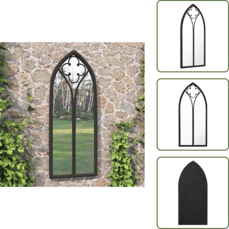 The Living Store Specchio da Giardino Nero 100x45 cm in Ferro per Uso Esterno - Specchio in ferro