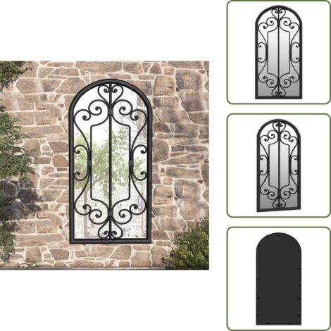 The Living Store Specchio da Giardino Nero 70x30 cm in Ferro per Uso Esterno - Specchio in ferro