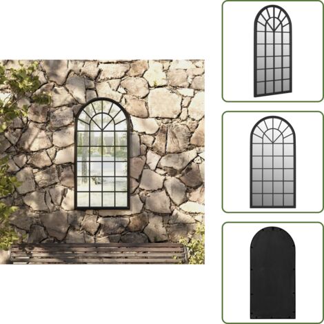 The Living Store Specchio da Giardino Nero 90x45 cm in Ferro per Uso Esterno - Specchio in ferro