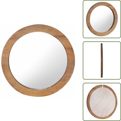 The Living Store Specchio da Parete 60 cm in Legno di Teak Rotondo - Specchio da parete