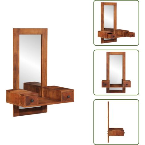 The Living Store Specchio da Parete c/ Cassetti 60x33x90cm Legno Massello Acacia - Specchio con cassetti