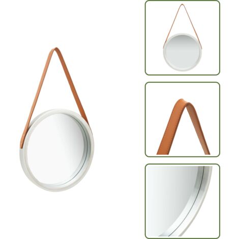 The Living Store Specchio da Parete con Cinghia 40 cm Argento - Specchio sospeso