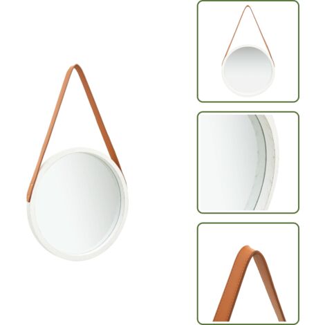The Living Store Specchio da Parete con Cinghia 40 cm Bianco - Specchio retro