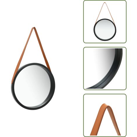The Living Store Specchio da Parete con Cinghia 40 cm Nero - Specchio retro