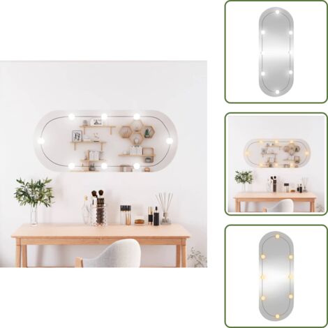 The Living Store Specchio da Parete con Luci LED 40x90 cm Vetro Ovale - Luci LED per specchio