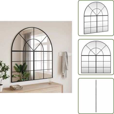 The Living Store Specchio da Parete Nero 100x110 cm Arco in Ferro - Specchio in vetro