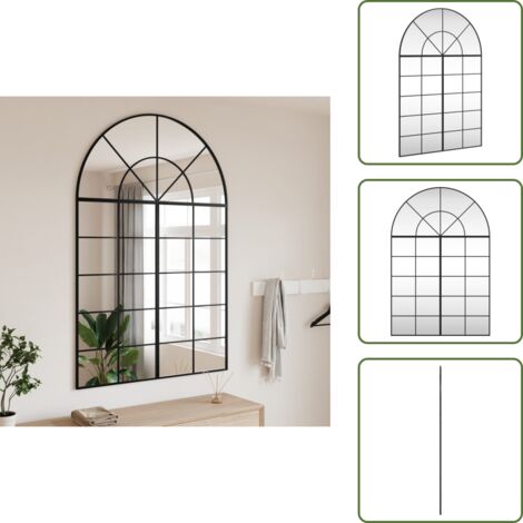 The Living Store Specchio da Parete Nero 100x150 cm Arco in Ferro - Specchio in vetro