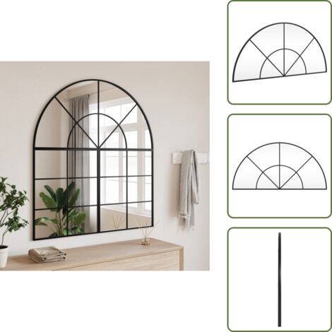 The Living Store Specchio da Parete Nero 100x50 cm Arco in Ferro - Specchio in vetro
